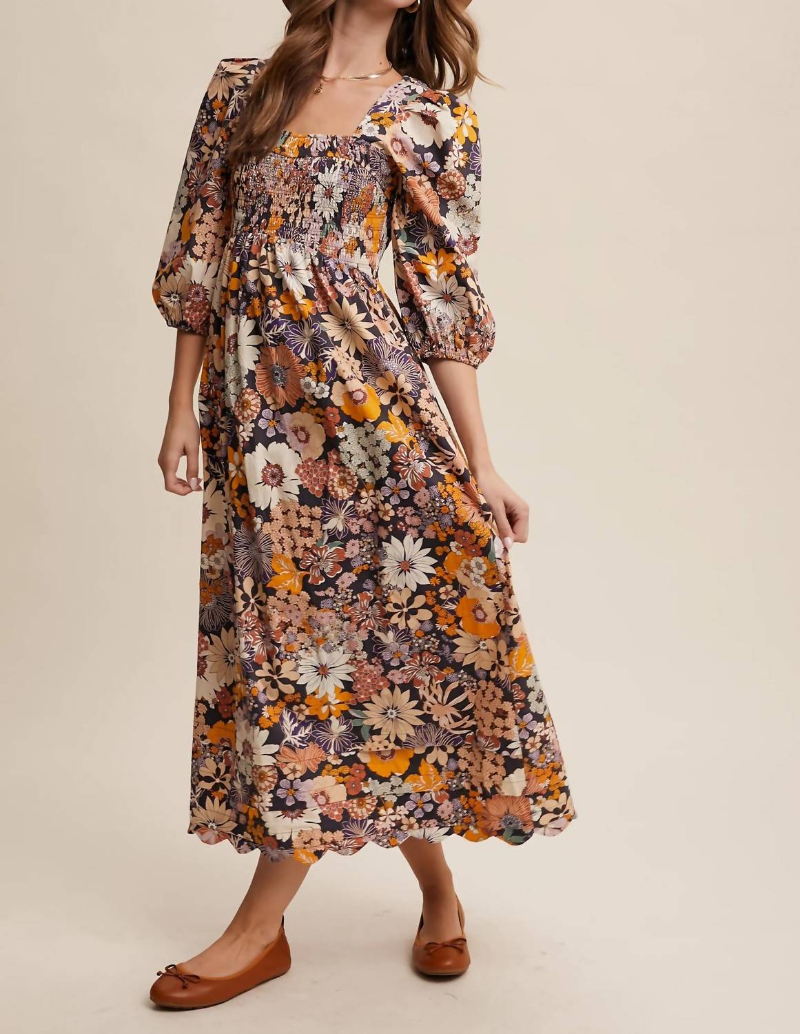 Listicle - Floral Square Neck Maxi Dress