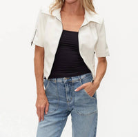 Six/Fifty - Faux Leather Short Sleeve Collared Jacket