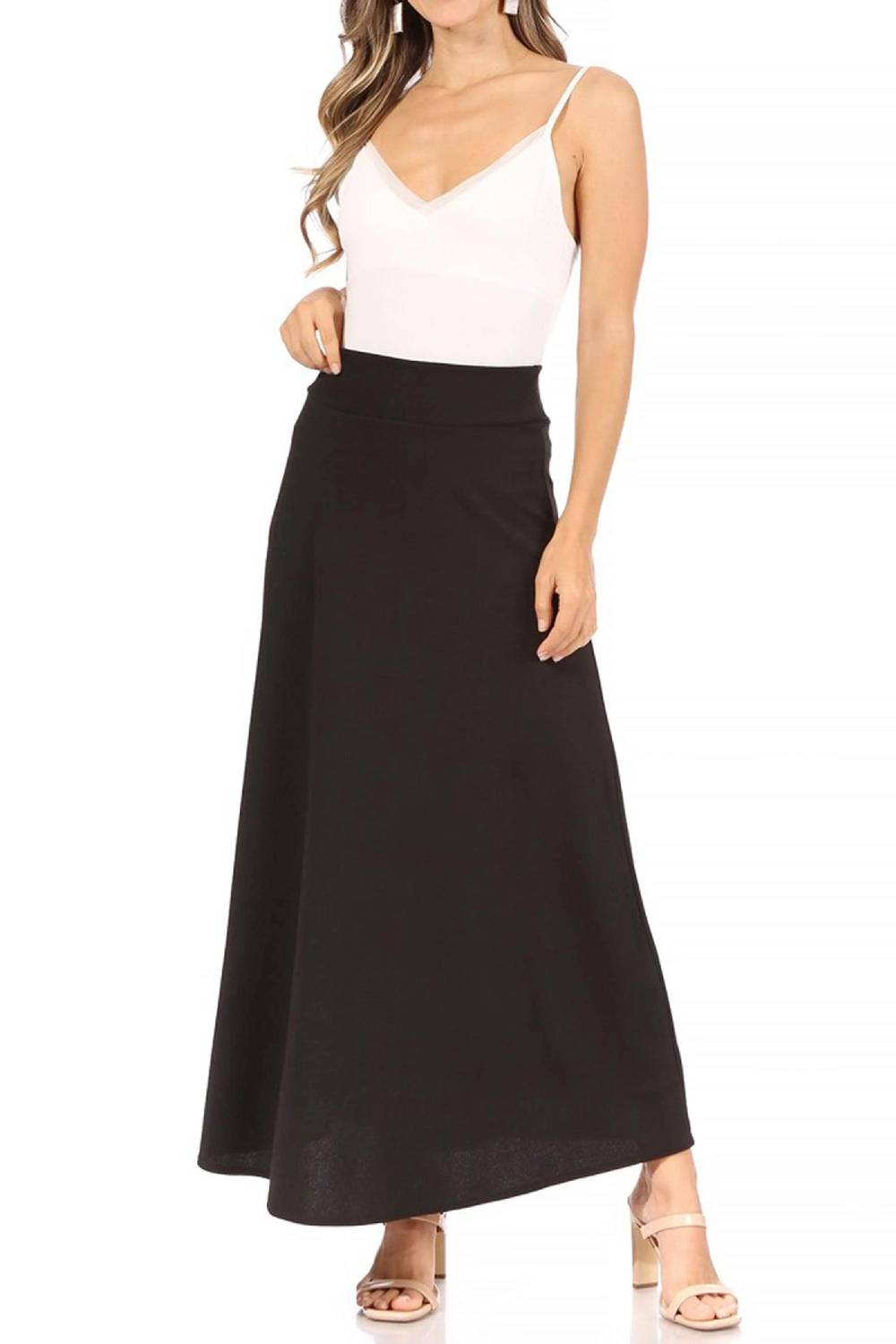 Moa Collection - Women's Casual Solid Flare A-line Long Skirt