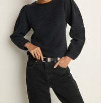 Nation LTD Etta Lace Popover Top in jet black - women's long sleeve top - detail view