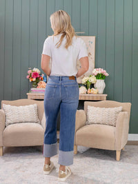 Hidden - Cuffed Tape Cropped Straight Jeans
