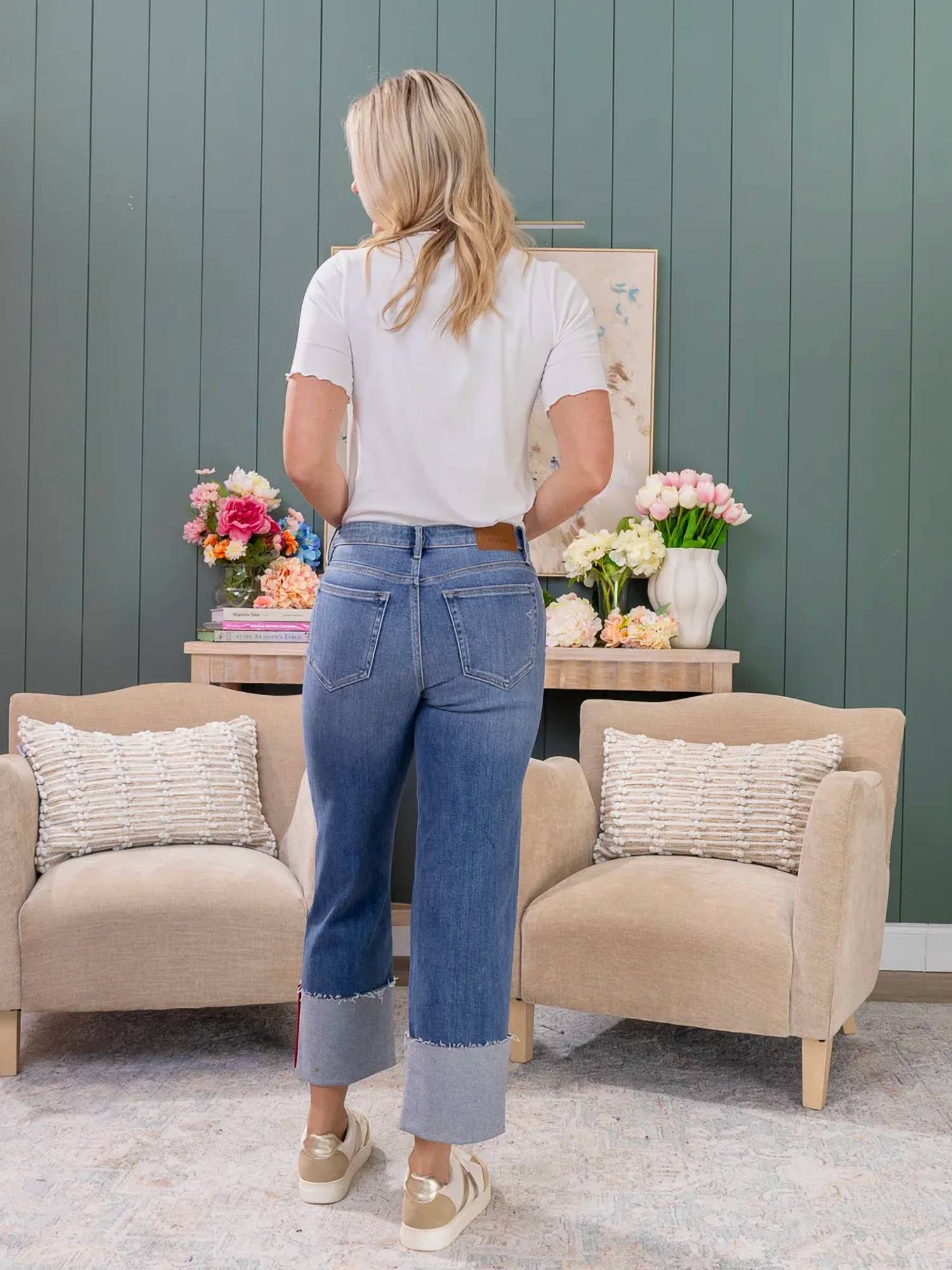 Hidden - Cuffed Tape Cropped Straight Jeans