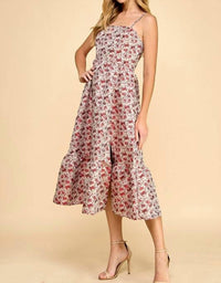 Tcec - Jacquard Floral Print Fit And Flare Midi Dress