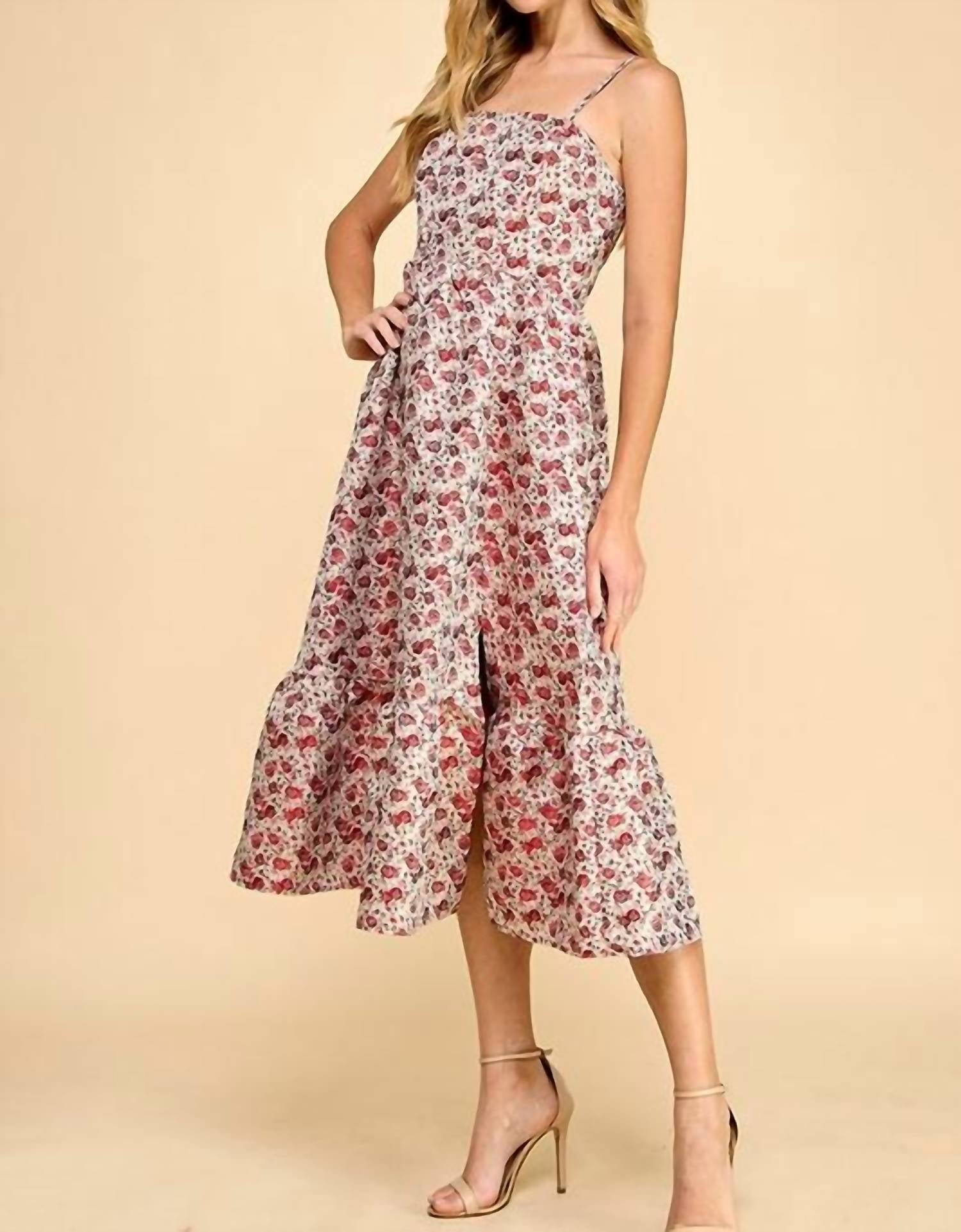 Tcec - Jacquard Floral Print Fit And Flare Midi Dress