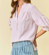 Doe And Rae - Women's Striped Puff Sleeve Pullover Top
