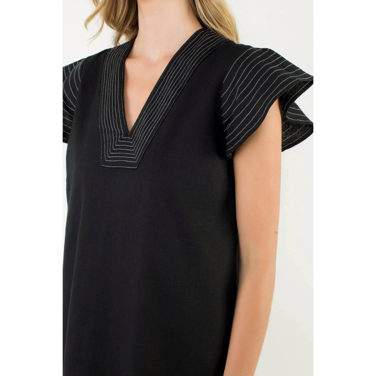 Thml - Striped Flutter Sleeve V-Neck Dress