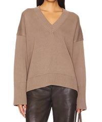 White + Warren - Organic Cotton Rib Trim Oversized V-neck Sweater