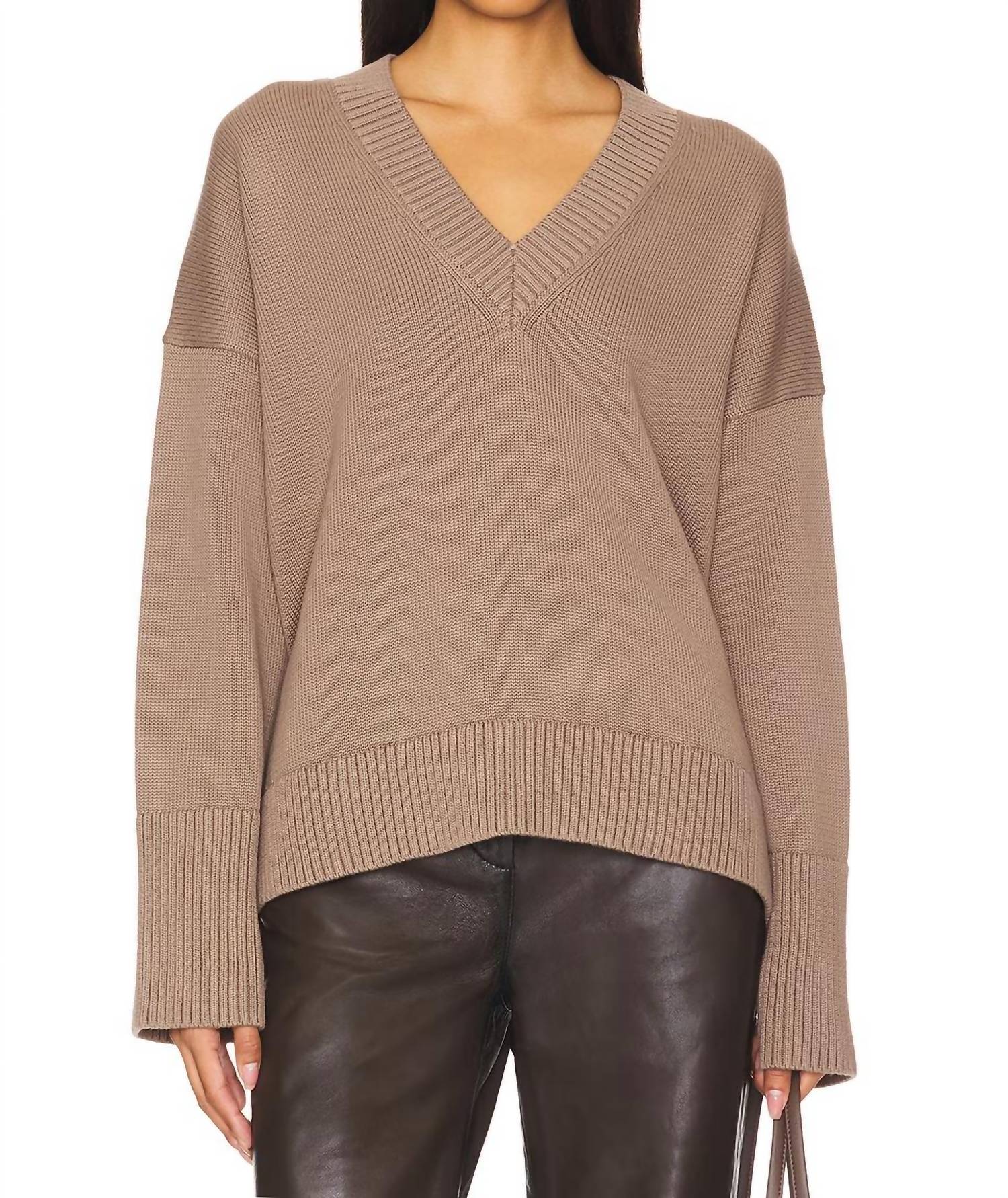 White + Warren - Organic Cotton Rib Trim Oversized V-neck Sweater