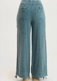 XCVI Lenka Gauze Cinched Wide Leg Pants in distress wash tideworn - women's pants - detail view