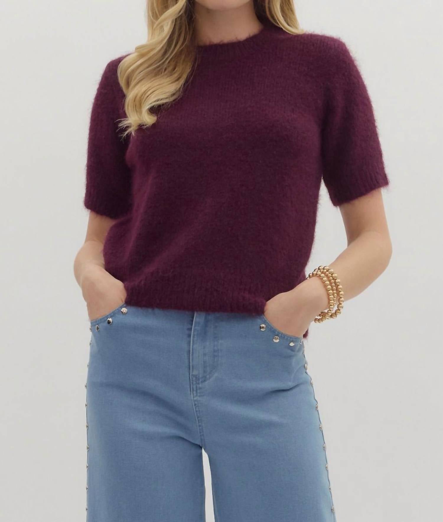 Entrousa Sophie Short Sweater in burgundy - women's t-shirt
