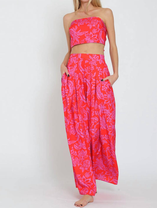Aakaa - Tube Tie Back Top With Matching Wide Leg Pant Set