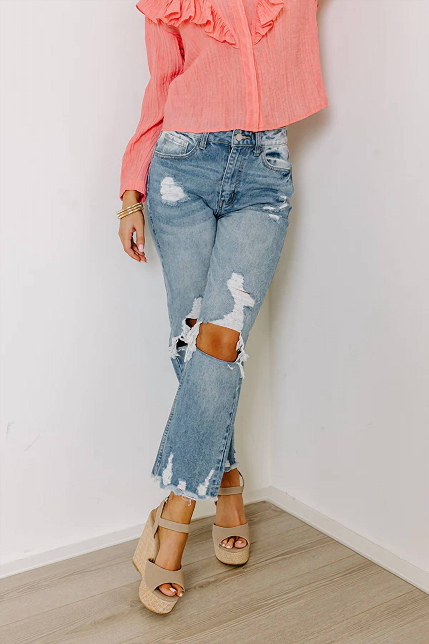 Anniewear - Beatriz High Waist Distressed Straight Leg Jeans