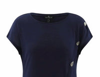 Marble - Women's Plain Symmetrical Button Short Sleeve Top
