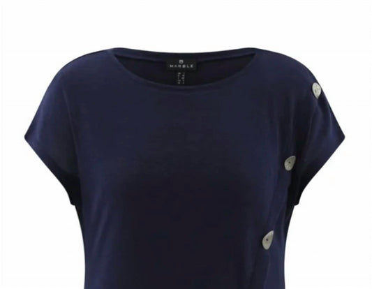 Marble - Women's Plain Symmetrical Button Short Sleeve Top