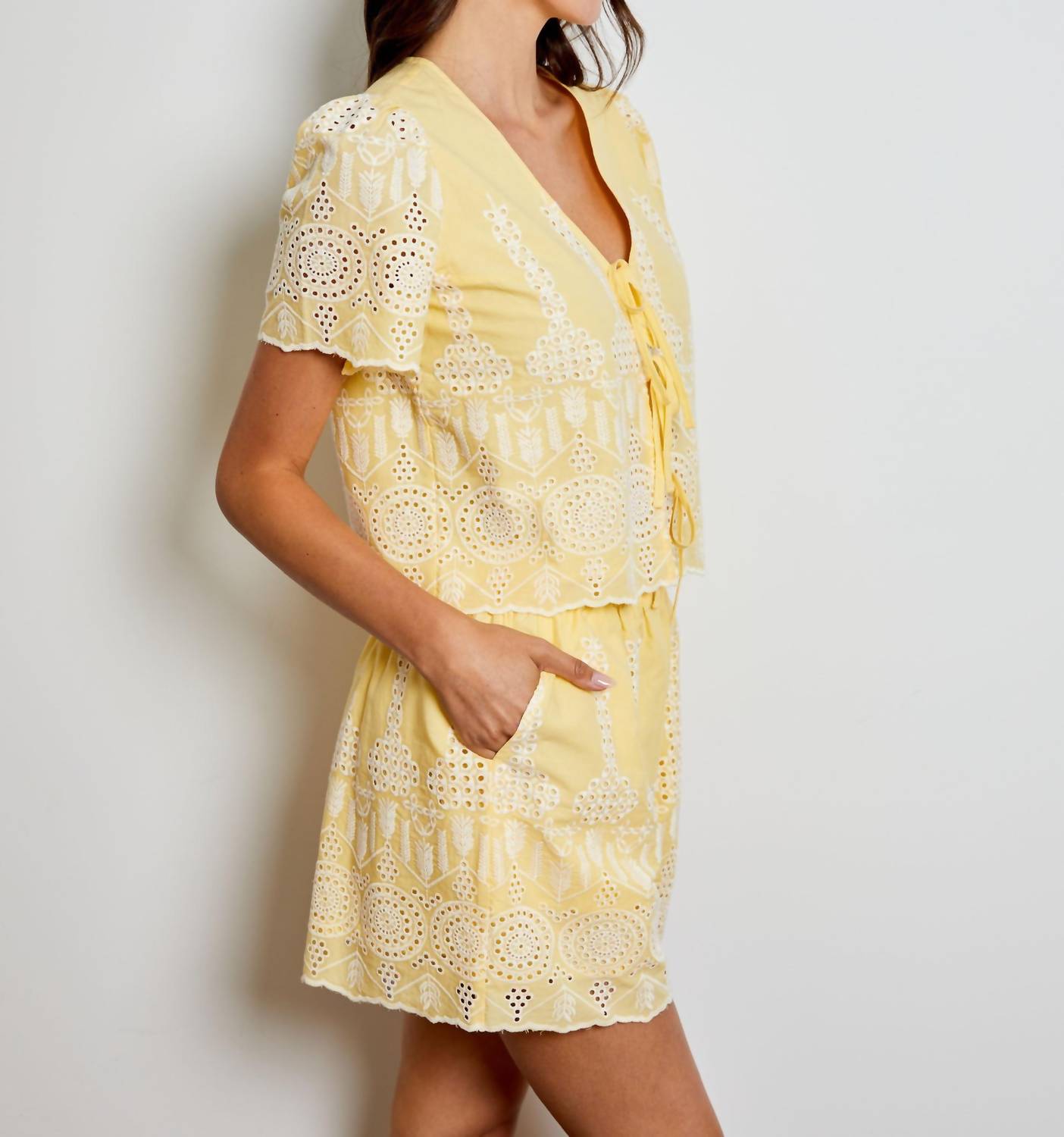DESIGN HISTORY EYELET BLOUSE in summer solstice cbo - women's blouse - detail view