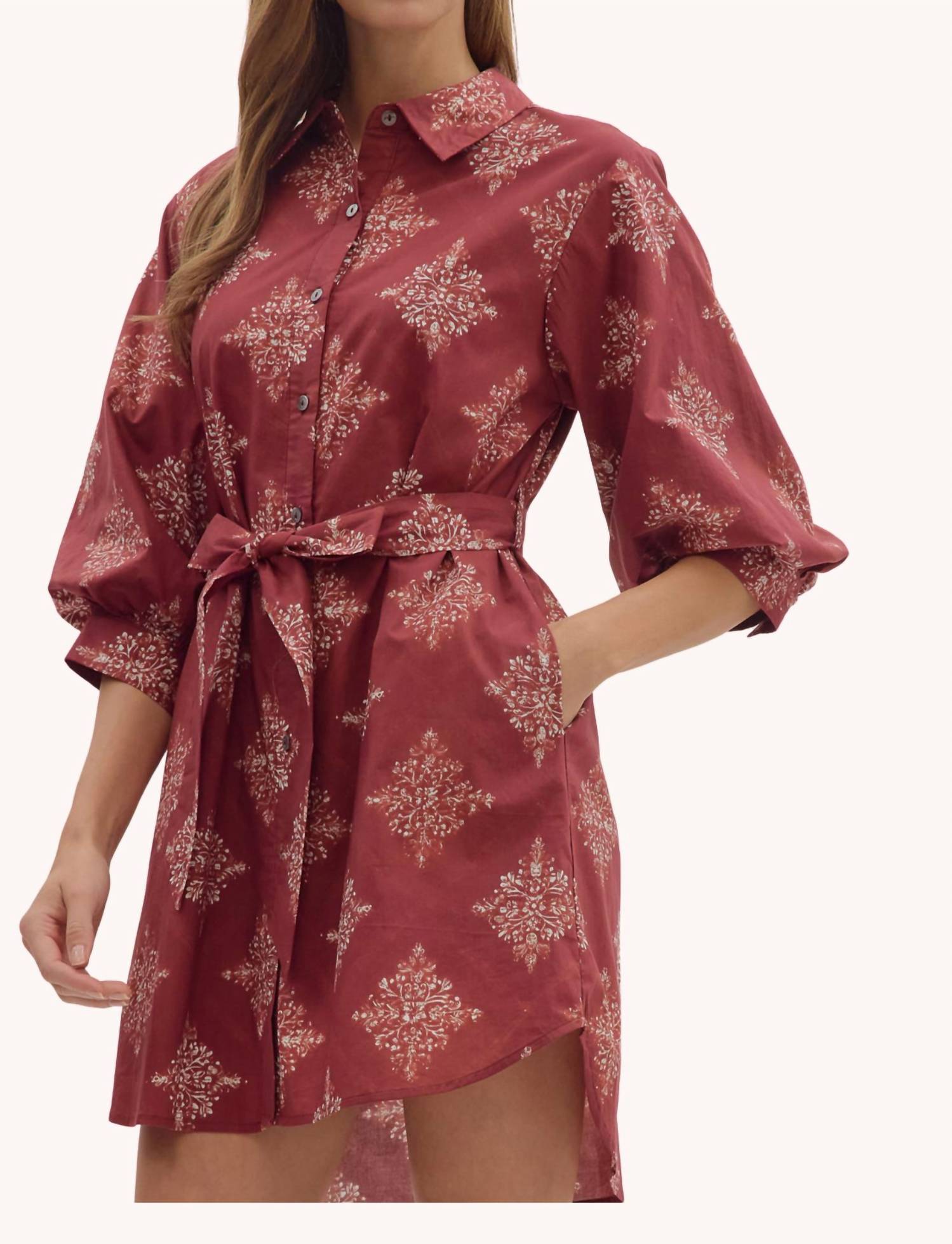 entro Millie Dress in burgundy - women's dress - alternate view