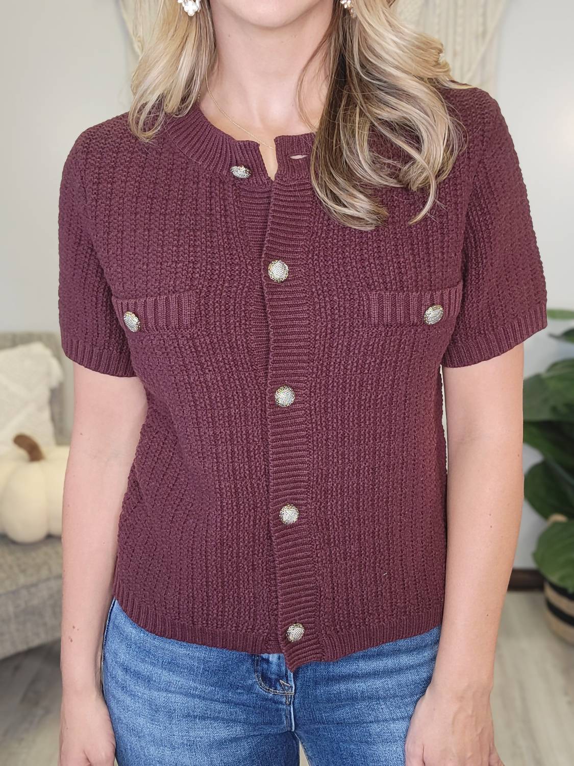 Hem & Thread Finley Sweater Top in red - women's t-shirt - view 6