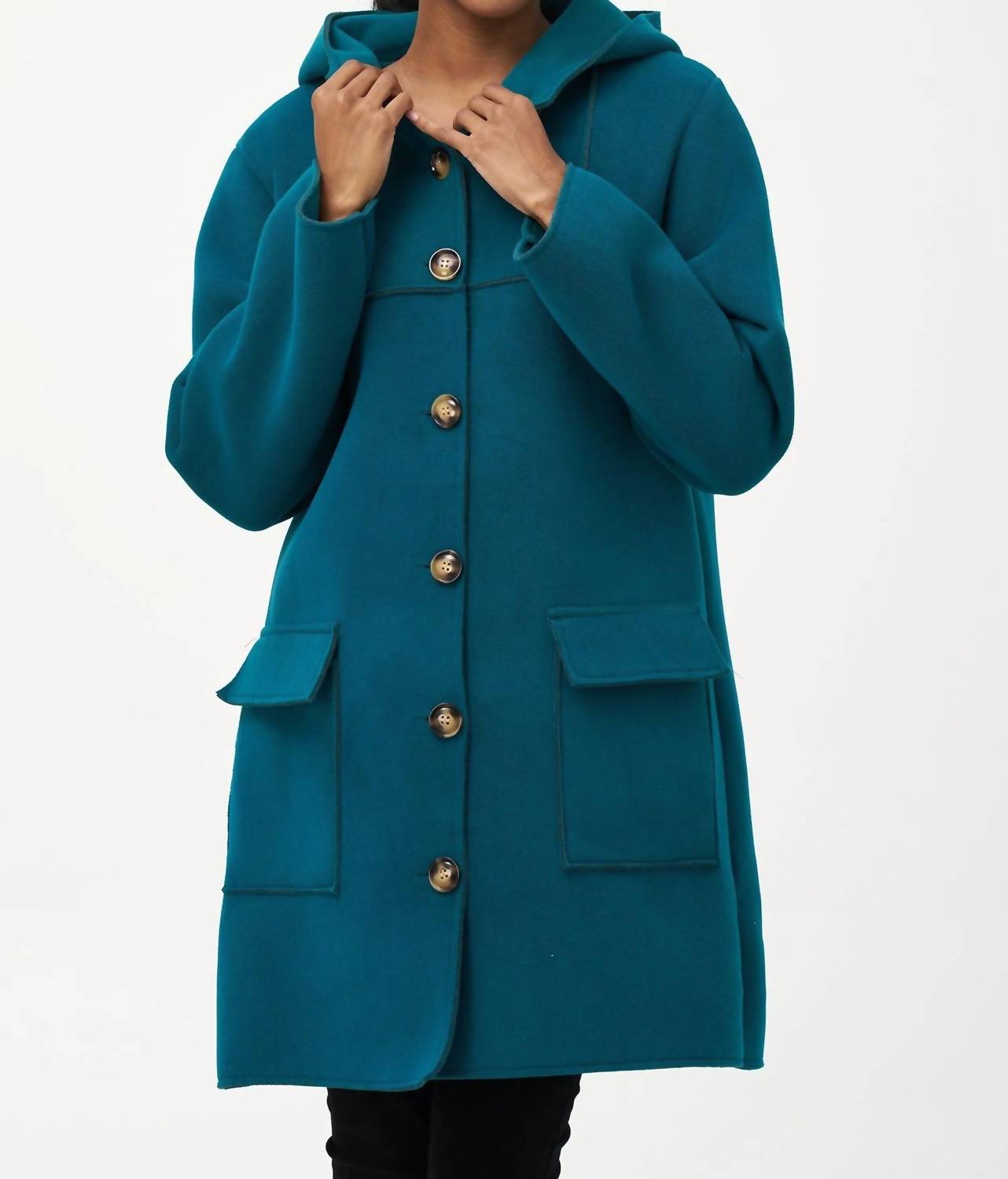M Made In Italy - Hooded Button Long Coat Jacket