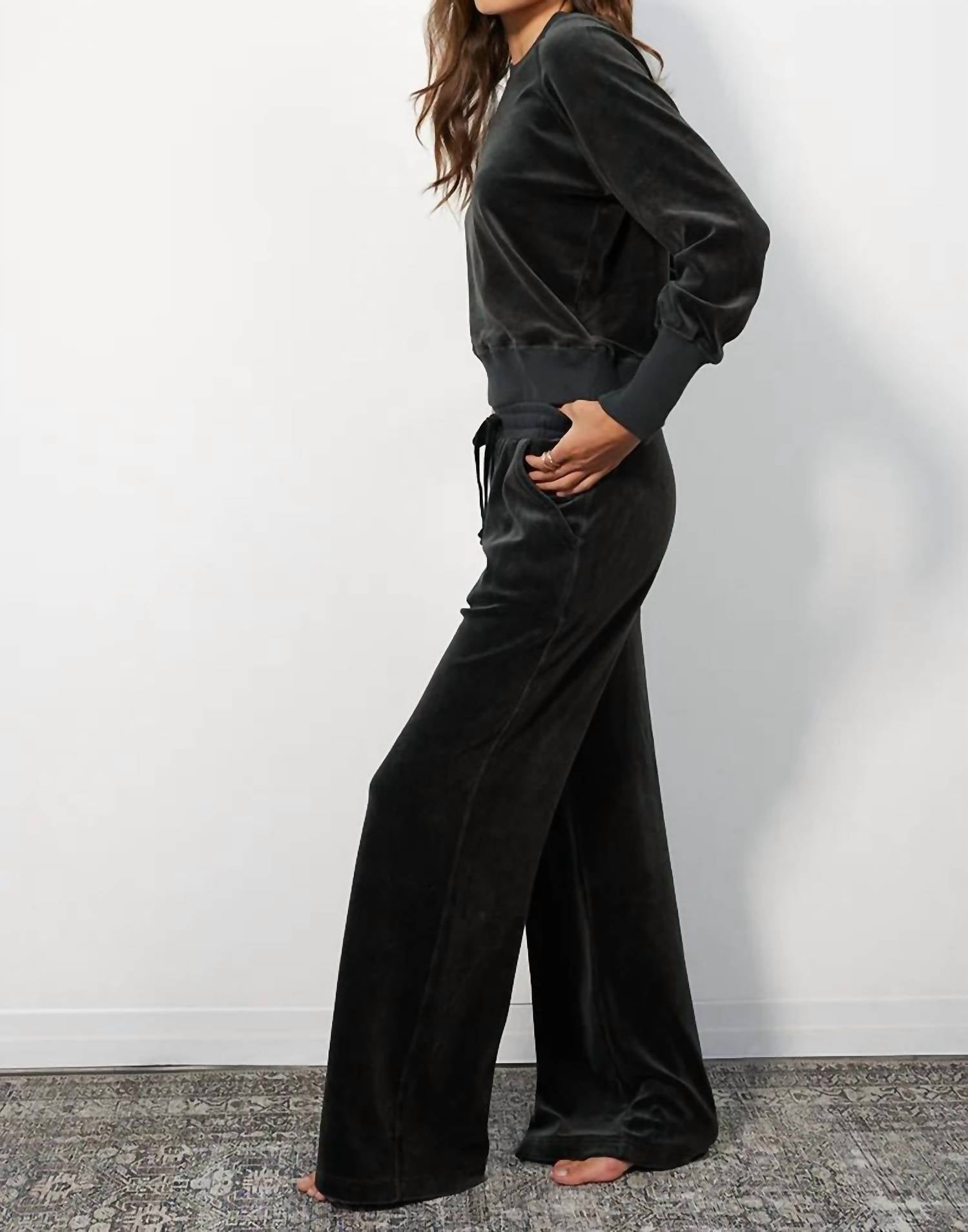 Bobi - Rib Mix Wide Leg Drawstring Pant
