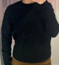 Autumn Cashmere Women's Solid Brushed Crew Top in night - women's sweater - detail view