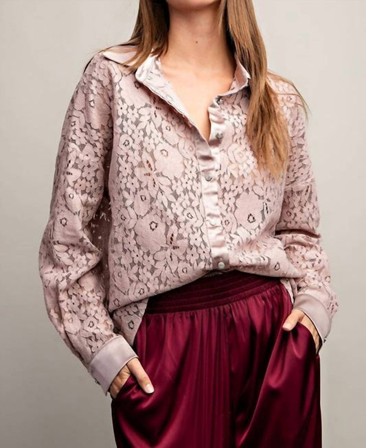 Ee:Some - Floral Lace Tuxedo Blouse