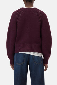 CLOSED Chunky Knit Waisted Cardigan in dark raisin red - women's cardigan - detail view