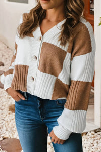Little Daisy Closet - Checkered Ribbed V Neck Sweater Cardigan