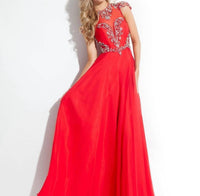 Rachel Allan - High Mesh Neck Beaded Chiffon Gown
