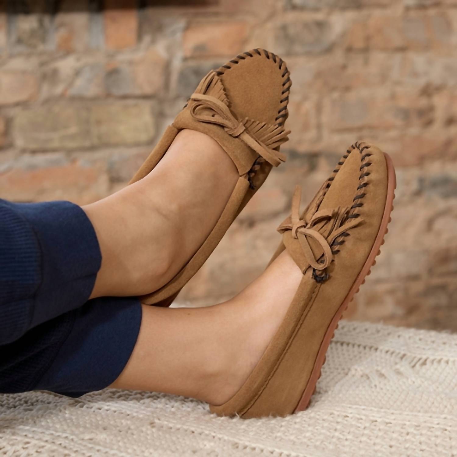 MINNETONKA Women's Kilty Hardsole Moccasin in dusty brown - women's shoe - view 6