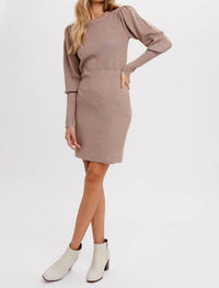 Bluivy - Puff Sleeves Sweater Dress