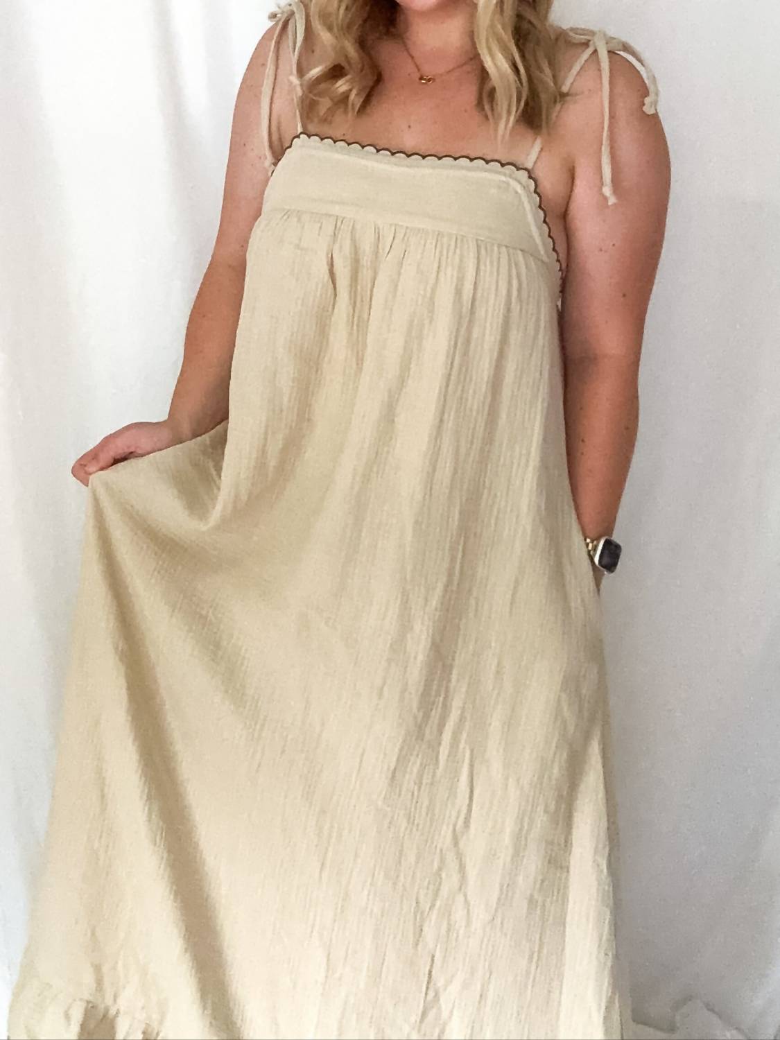 Miou Muse - Whisper Embroidered Gauze Knit Maxi Dress