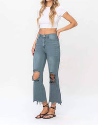 Vervet By Flying Monkey - 90's Vintage Super High Rise Crop Deconstructed Flare Jeans