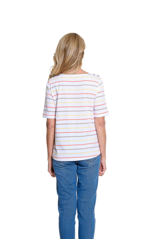 Multiples - Striped Jersey Knit Bateau Neck Top