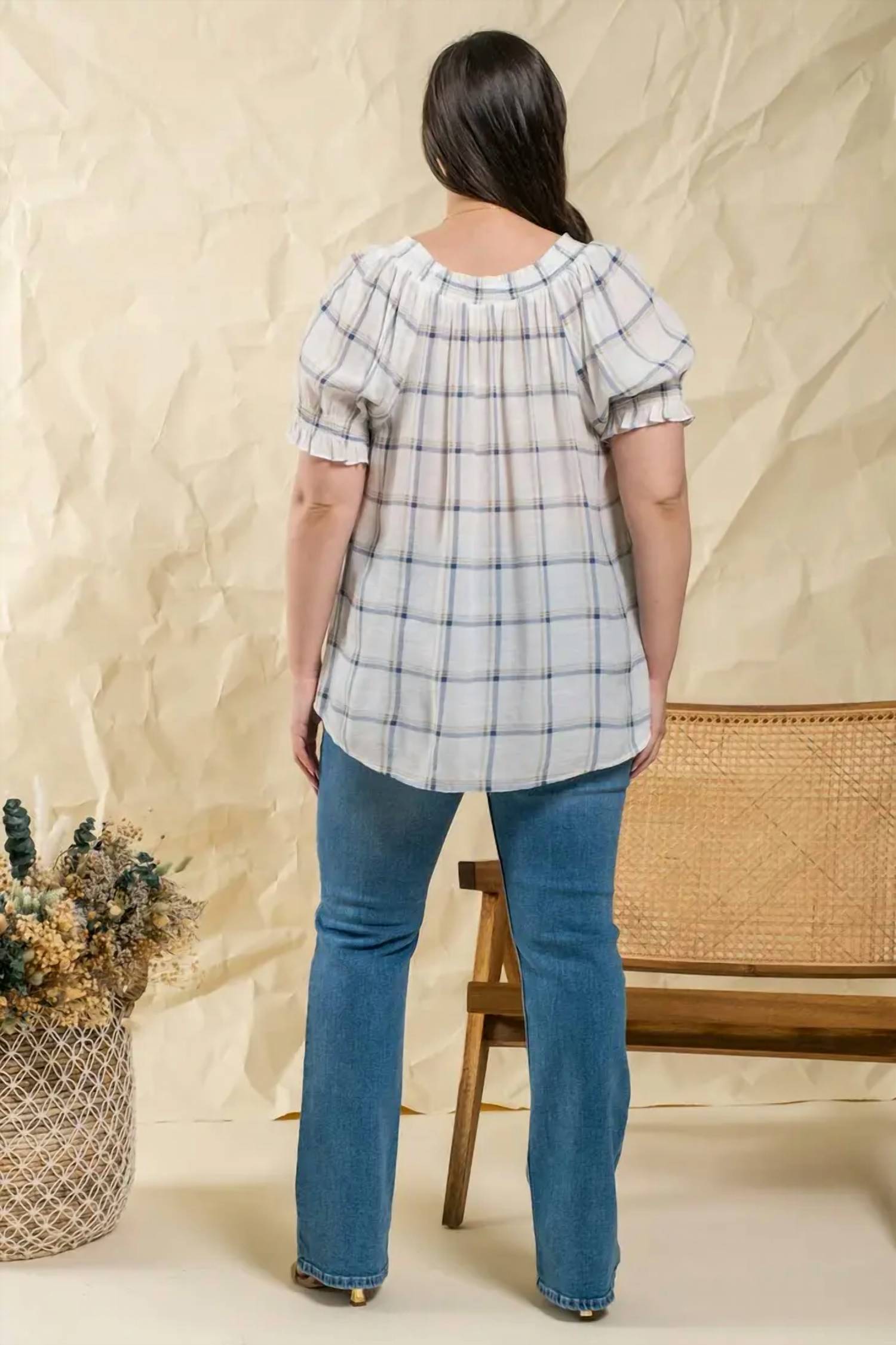 Blu Pepper - Smocked Neckline Woven Top - Plus
