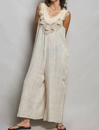 Pol - Women's Artisan Stripe Cotton Tassel Raw Edge Jumpsuit