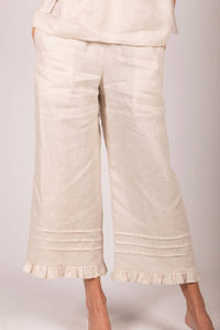 P.CILL Linen Ruffled Hem Wide Leg Pant in natural - women's pants - alternate view
