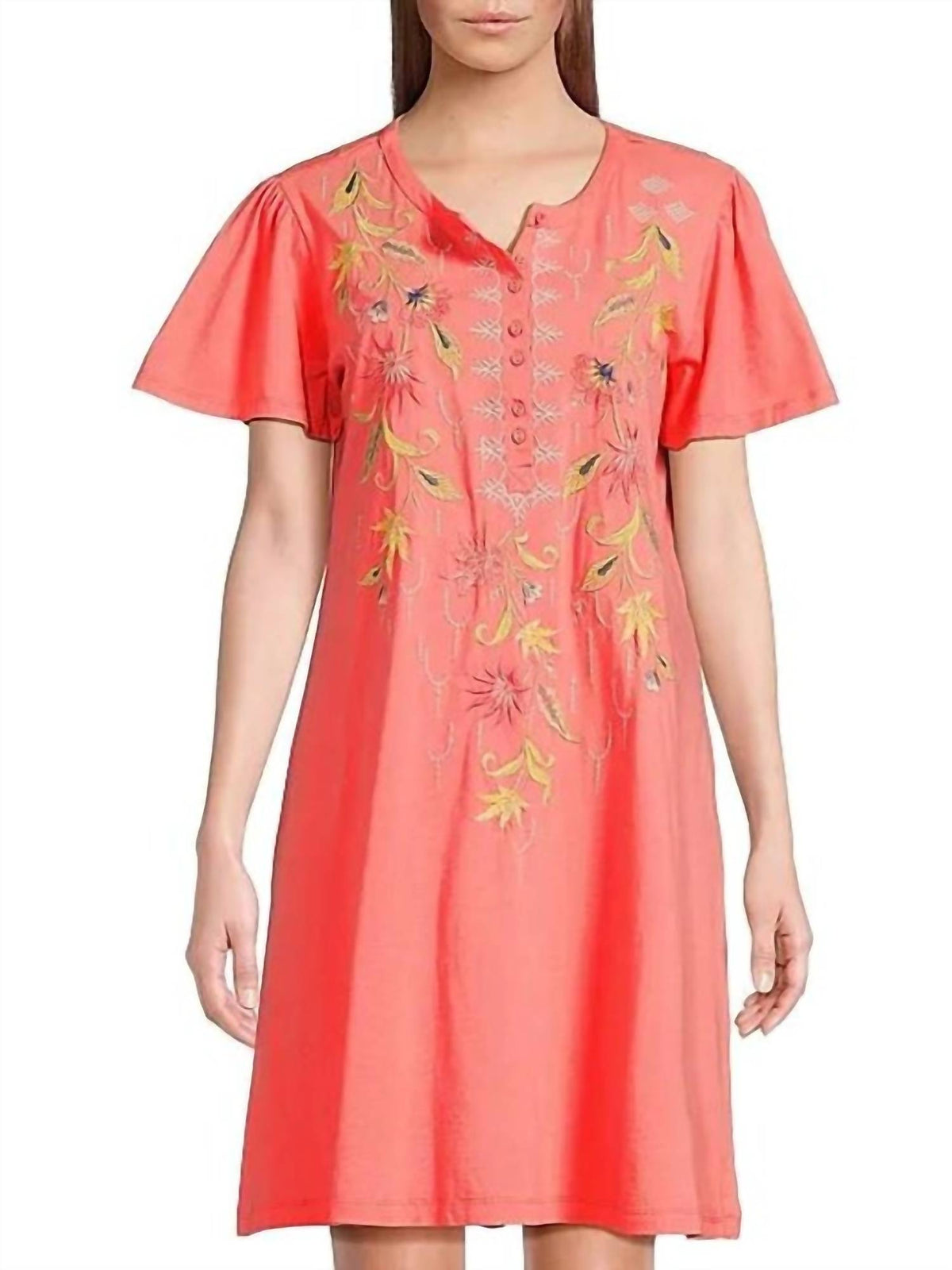 Johnny Was - FLUTTER SLEEVE HENLEY DRESS CALISTA