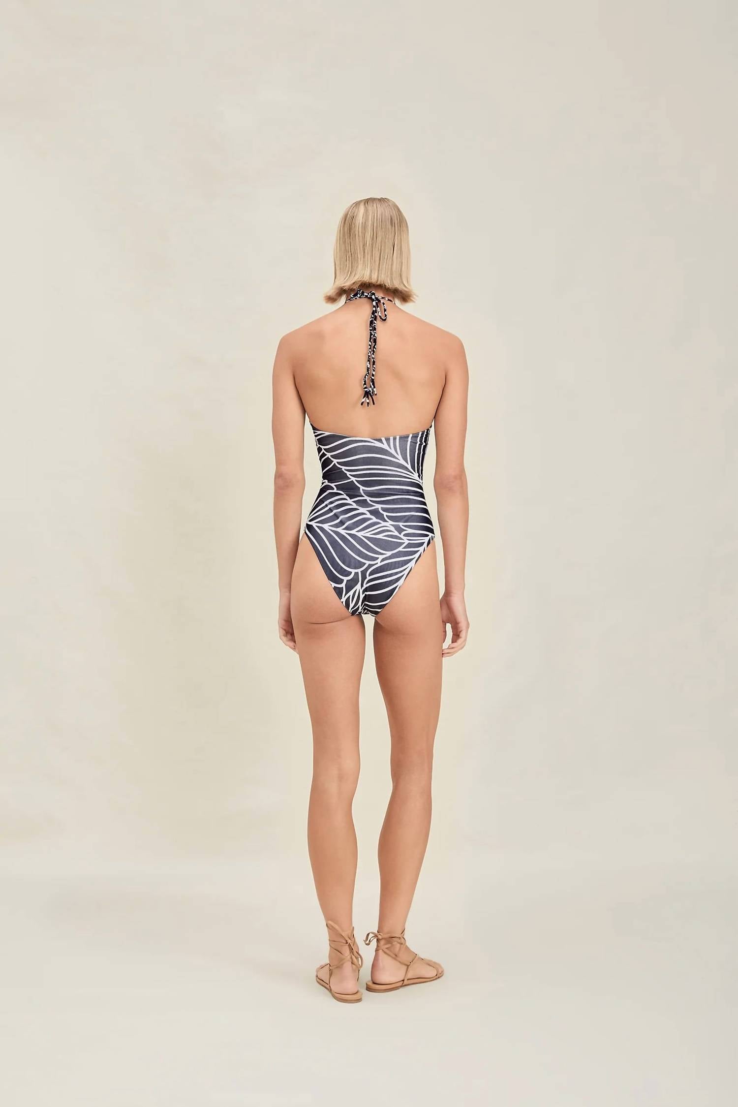 Devon Windsor Amal Full Piece Bikini in navy palm - women's swimwear - alternate view