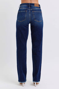 Judy Blue - Mid Rise Straight Leg Jeans With Fray Hem