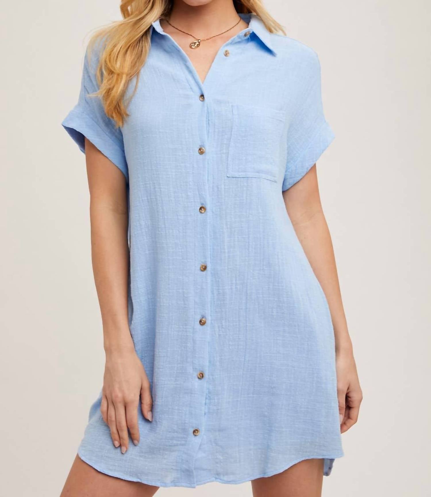 Bluivy - Button-up Shirt Dress With Pockets