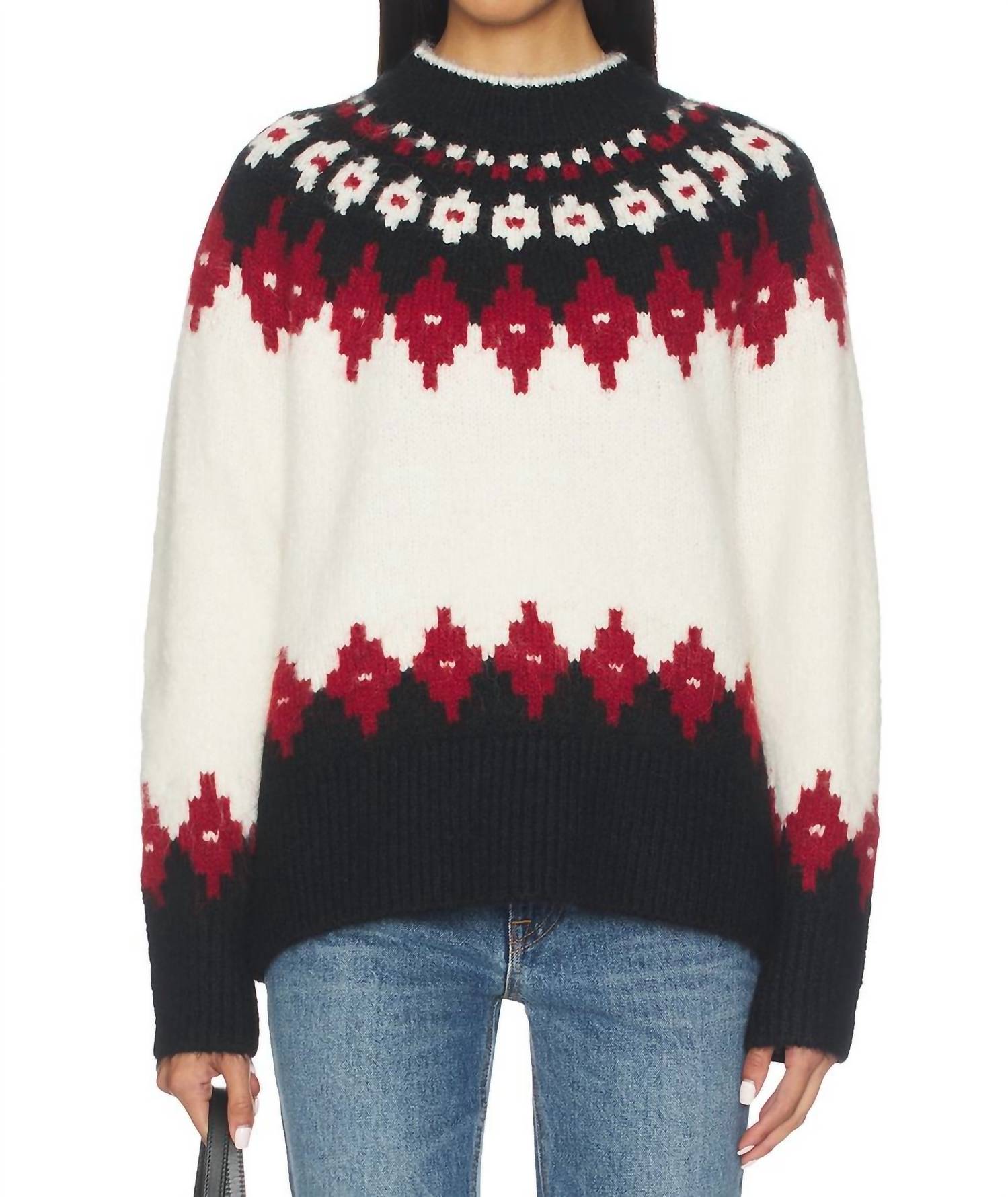 PISTOLA Astrid Pullover Sweater in white oxblood fair isle - women's sweater