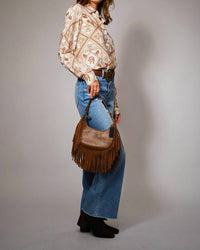 Blue B Western Printed Long Sleeve Button Up Shirt in off white rust - women's shirt - view 6