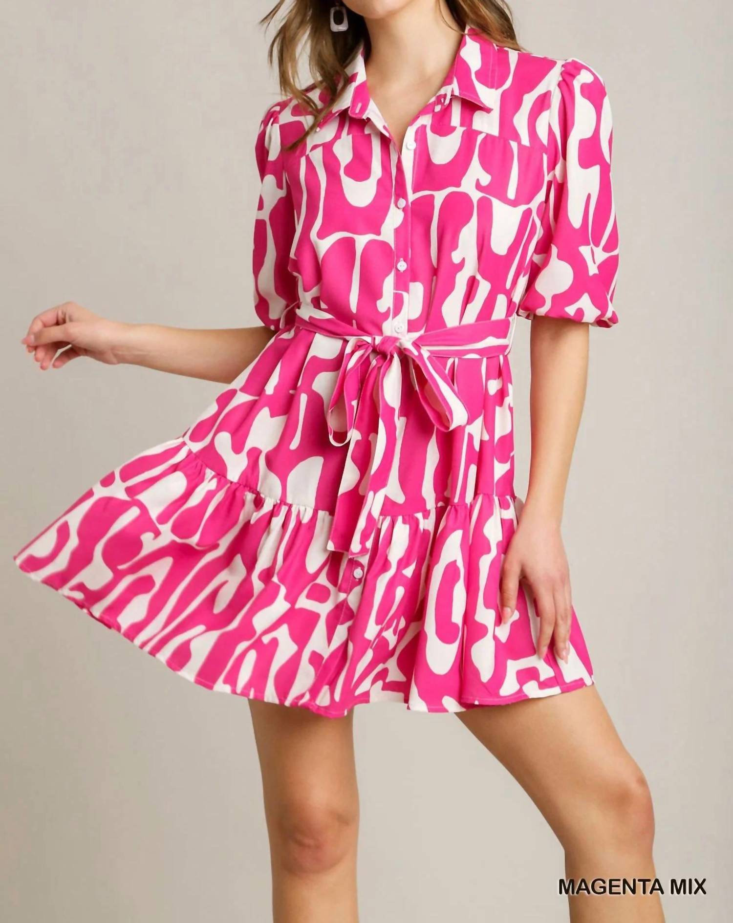 Umgee - Shirt Mini Dress With Tie Belt
