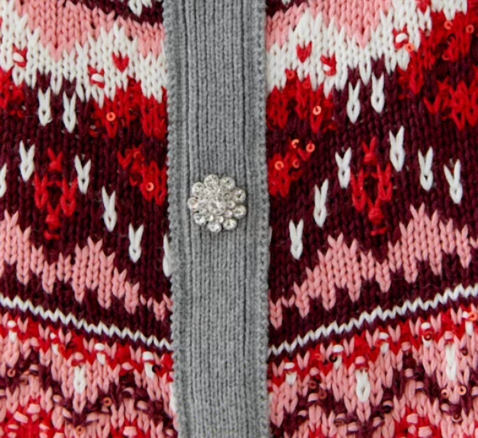Oui Fair Isle Sweater Top in grey red - women's sweater - alternate view