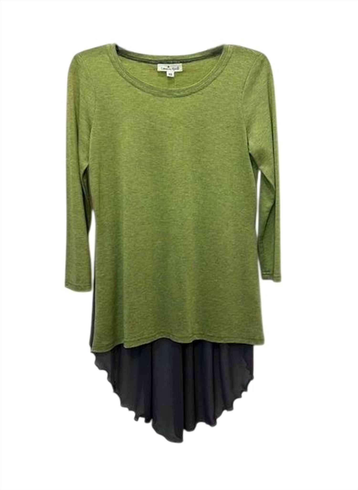Cousin Earl Women Hilo Scoop Neck Tunic in lime with gray - women's shirt