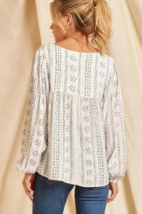 Lovesoft - Long Sleeve Embroidered Print Blouse