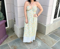Mittoshop - Flower Border Print Ruching Detail Maxi Dress
