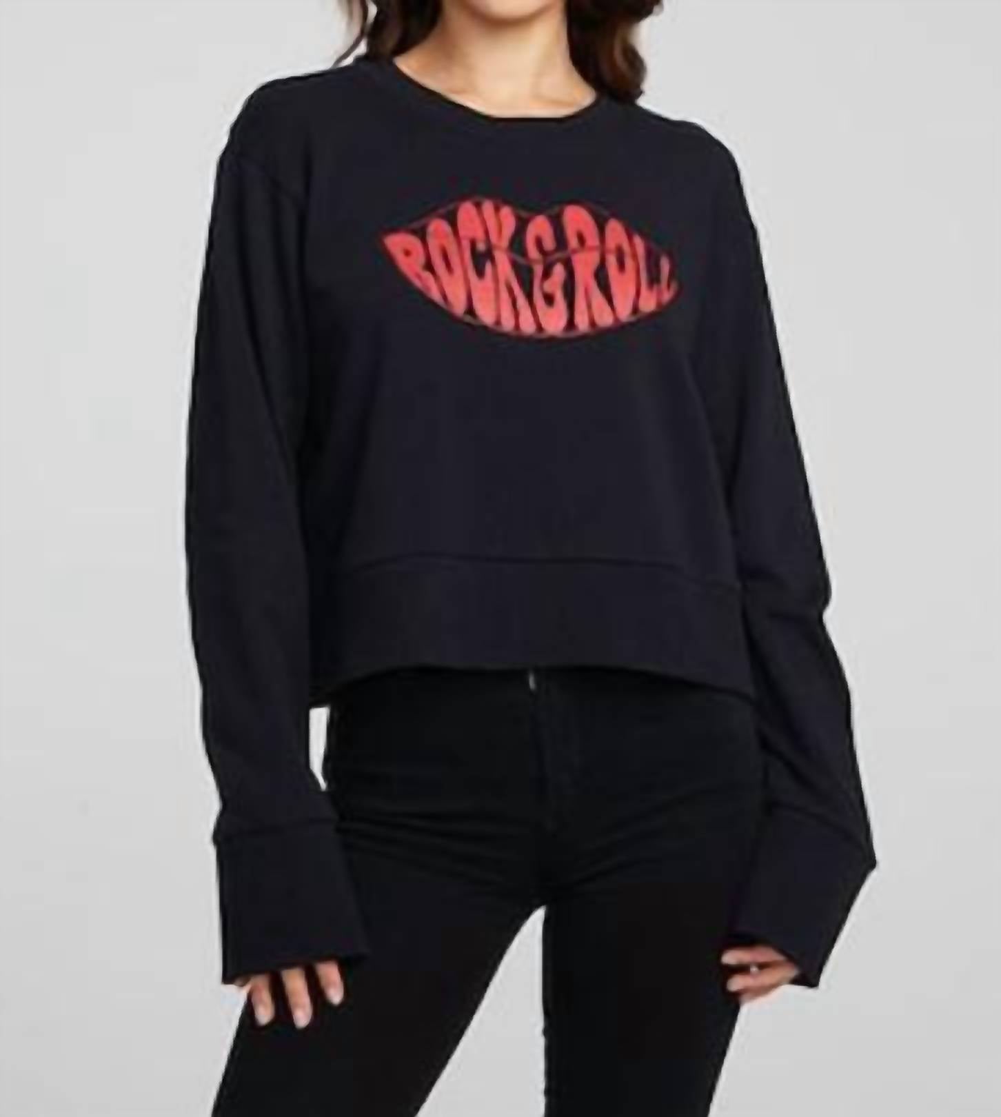 Chaser Rock and Roll Lips Tee in black and red - women's sweater