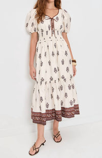 Moon River - Puff Sleeve Pleated Midi Dress