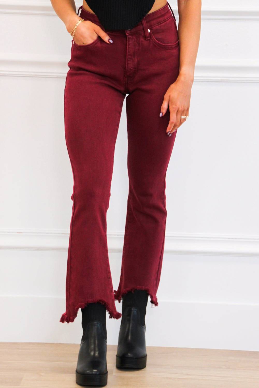 Special A - Henley Distressed Hem Mid Rise Cropped Denim Jeans